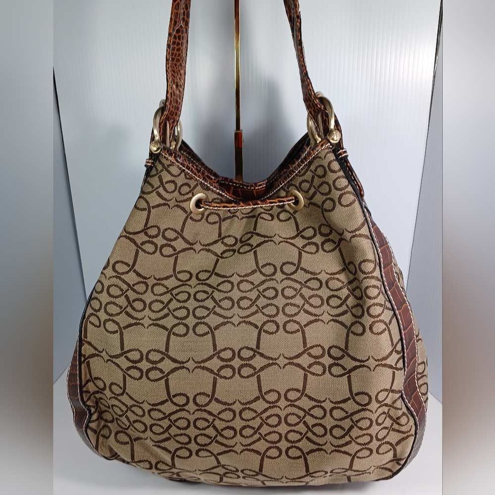 Lancel Canvas Monogram / leather brown crocodile bucket handbag - Picture 7 of 13